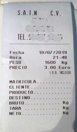 Ticket peso báscula